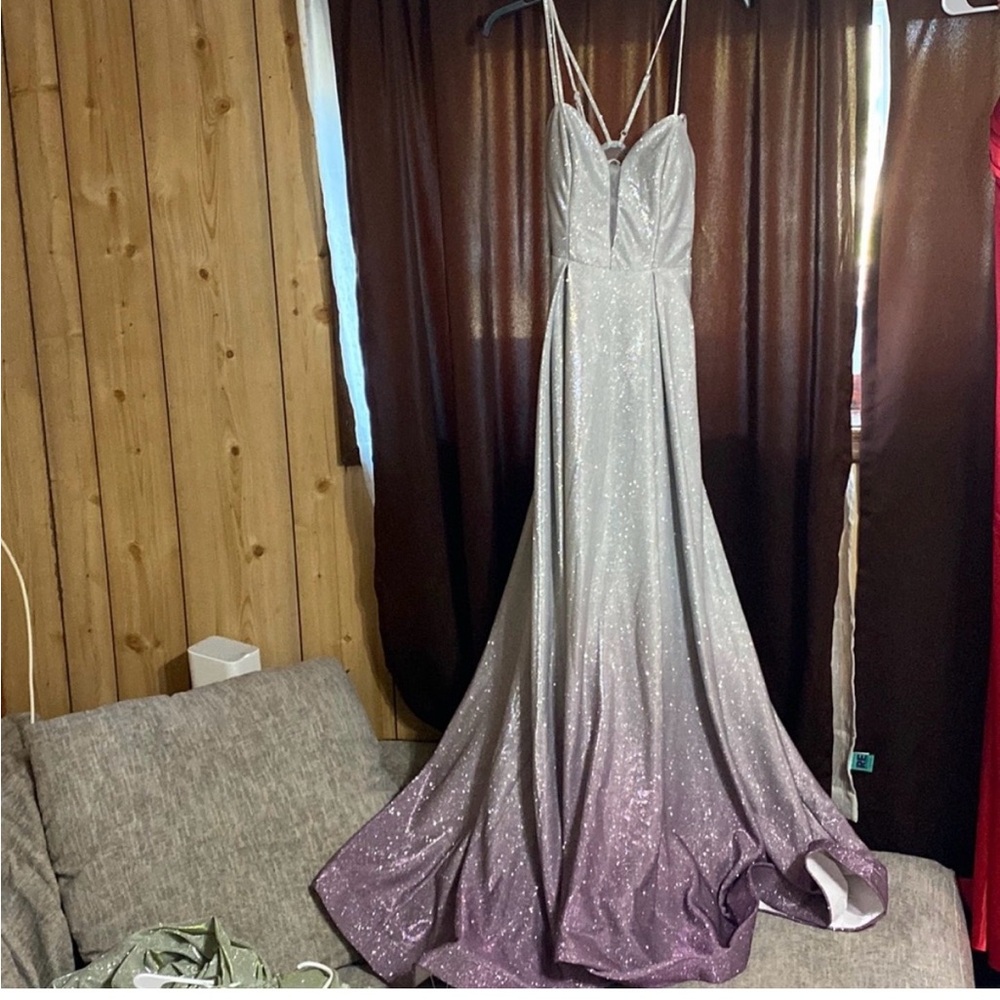 JCPenney Silver and Purple Gradient Prom Dress